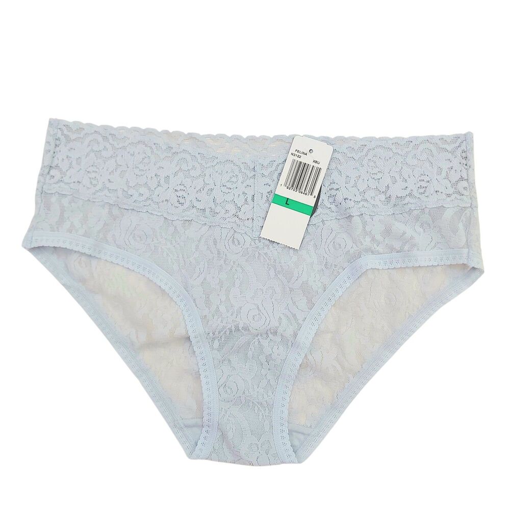 Felina Stretch Lace Low Rise Hipster Panty Womens Large Blue Feminine Lingerie